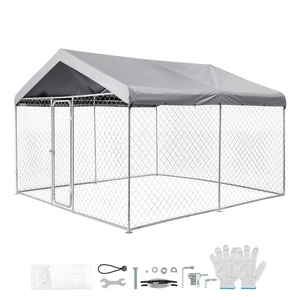 VEVOR Outdoor Dog Kennel, 9.84 x 9.84 x 7.05 ft Large Dog Kennel with Secure Lock, Outside Dogs Enclosures with UV-Resistant & Waterproof Roof Cover, Heavy Duty Pet Crate Cage Run for Large Dogs VEVOR Outdoor Dog Kennel, 9.84 x 9.84 x 7.05 ft Large Dog Kennel with Secure Lock, Outside Dogs Enclosures with UV-Resistant & Waterproof Roof Cover, Heavy Duty Pet Crate Cage Run for Large Dogs