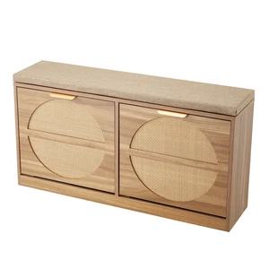 VEVOR Entryway Shoe Storage Bench 38.9" Wide 2-Tier Shoe Bench Rattan-Like, with 2 Flip Drawers, 440 lbs Load Capacity Storage Rack with Padded Seat Cushion, for Hallway, Living Room, and Bedroom VEVOR Entryway Shoe Storage Bench 38.9" Wide 2-Tier Shoe Bench Rattan-Like, with 2 Flip Drawers, 440 lbs Load Capacity Storage Rack with Padded Seat Cushion, for Hallway, Living Room, and Bedroom
