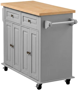 VEVOR Kitchen Island Cart with Storage, 43.7 in Wide Mobile Rolling Storage Island on Swivel Wheels, with 2 Drawers, Storage Cabinet, Spice/Towel Rack, Hooks, Table for Home Dining Room, Gray VEVOR Kitchen Island Cart with Storage, 43.7 in Wide Mobile Rolling Storage Island on Swivel Wheels, with 2 Drawers, Storage Cabinet, Spice/Towel Rack, Hooks, Table for Home Dining Room, Gray