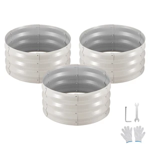 VEVOR 3 Pcs Galvanized Raised Garden Beds, 2 x 2 x 1 ft, Round Metal Planter Boxes Kit Outdoor, Bottomless Elevated Garden Boxes with Gloves, Alu-Zinc, for Planting Flowers Vegetables Herbs, Beige VEVOR 3 Pcs Galvanized Raised Garden Beds, 2 x 2 x 1 ft, Round Metal Planter Boxes Kit Outdoor, Bottomless Elevated Garden Boxes with Gloves, Alu-Zinc, for Planting Flowers Vegetables Herbs, Beige