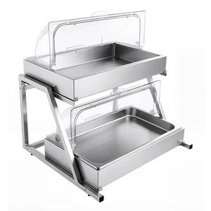 VEVOR Countertop Food Serving Display Container, 2 Tier Stainless Steel Food Salad Server Tray, Buffet Condiment Dispenser, Ice Cooled Rack with Clear Roll Top Cover, for Restaurant Hotel (1/1 Pan x2) VEVOR Countertop Food Serving Display Container, 2 Tier Stainless Steel Food Salad Server Tray, Buffet Condiment Dispenser, Ice Cooled Rack with Clear Roll Top Cover, for Restaurant Hotel (1/1 Pan x2)