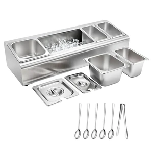 VEVOR Countertop Food Serving Display Container, Stainless Steel Food Salad Server Tray, Buffet Condiment Dispenser, Ice Cooled Rack with Separate Lid, for Restaurant Hotel Kitchen (2x1/6+3x1/9 Pan) VEVOR Countertop Food Serving Display Container, Stainless Steel Food Salad Server Tray, Buffet Condiment Dispenser, Ice Cooled Rack with Separate Lid, for Restaurant Hotel Kitchen (2x1/6+3x1/9 Pan)