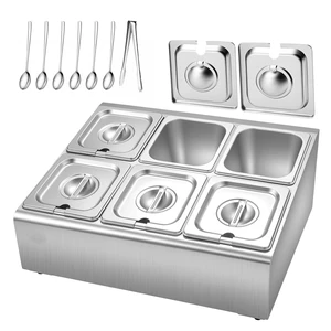 VEVOR Countertop Food Serving Display Container, Stainless Steel Food Salad Server Tray, Buffet Condiment Dispenser, Ice Cooled Rack with Separate Lid, for Restaurant Hotel Kitchen Party (6x1/6 Pan) VEVOR Countertop Food Serving Display Container, Stainless Steel Food Salad Server Tray, Buffet Condiment Dispenser, Ice Cooled Rack with Separate Lid, for Restaurant Hotel Kitchen Party (6x1/6 Pan)