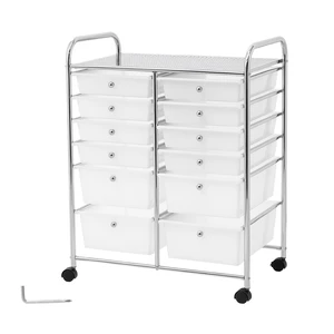 VEVOR Rolling Cart with Drawers, Double Row 12 Drawer Storage Organizer, Mobile Utility Cart with Chrome Steel Frame, Universal Casters & 2 Brakes, for Office, Classroom, Craft Room, Studio, Garage VEVOR Rolling Cart with Drawers, Double Row 12 Drawer Storage Organizer, Mobile Utility Cart with Chrome Steel Frame, Universal Casters & 2 Brakes, for Office, Classroom, Craft Room, Studio, Garage