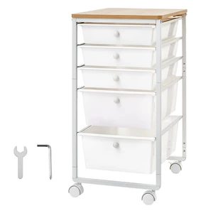 VEVOR Rolling Cart with Drawers, 5 Drawer Storage Organizer, Mobile Utility Cart with Wood Top, Steel Frame, Universal Casters & 2 Brakes, for Office, Classroom, Craft Supplies, Bedroom, Makeup, White VEVOR Rolling Cart with Drawers, 5 Drawer Storage Organizer, Mobile Utility Cart with Wood Top, Steel Frame, Universal Casters & 2 Brakes, for Office, Classroom, Craft Supplies, Bedroom, Makeup, White