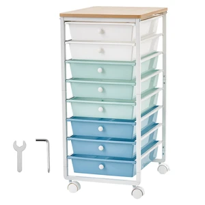 VEVOR Rolling Cart with Drawers, 8 Drawer Storage Organizer, Mobile Utility Cart with Wood Top, Steel Frame, Universal Casters & 2 Brakes, for Office, Classroom, Craft Supplies, Bedroom, Green Blue VEVOR Rolling Cart with Drawers, 8 Drawer Storage Organizer, Mobile Utility Cart with Wood Top, Steel Frame, Universal Casters & 2 Brakes, for Office, Classroom, Craft Supplies, Bedroom, Green Blue