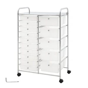 VEVOR Rolling Cart with Drawers, Double Row 15 Drawer Storage Organizer, Mobile Utility Cart with Chrome Steel Frame, Universal Casters & 2 Brakes, for Office, Classroom, Craft Room, Studio, Garage VEVOR Rolling Cart with Drawers, Double Row 15 Drawer Storage Organizer, Mobile Utility Cart with Chrome Steel Frame, Universal Casters & 2 Brakes, for Office, Classroom, Craft Room, Studio, Garage