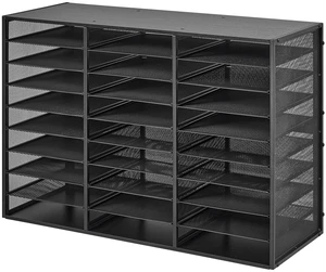 VEVOR Literature Organizer, 27 Compartments Metal Office Mailbox with Detachable Wire Mesh, Mailbox Sorter with Wooden Top, Countertop Office Home Storage Organizer for File, Document, Paper, Black VEVOR Literature Organizer, 27 Compartments Metal Office Mailbox with Detachable Wire Mesh, Mailbox Sorter with Wooden Top, Countertop Office Home Storage Organizer for File, Document, Paper, Black