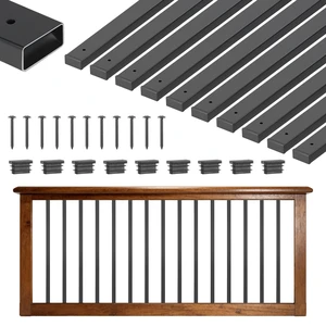 VEVOR 61 Pack Deck Balusters, 36 in Galvanized Steel Railing Spindles, Hollow Rectangle Metal Decking Stair Balusters with Pre-Drilled Hole, End Caps, Screws, for Deck, Porch & Stair Railing, Black VEVOR 61 Pack Deck Balusters, 36 in Galvanized Steel Railing Spindles, Hollow Rectangle Metal Decking Stair Balusters with Pre-Drilled Hole, End Caps, Screws, for Deck, Porch & Stair Railing, Black