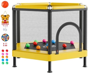 VEVOR Trampoline for Kids, Toddler Mini Trampoline, 132 lbs Capacity Indoor Outdoor Play Toys with Enclosure Net and Basketball Hoop, Easy to Assemble, Christmas Toys Birthday Gifts for Girls Boys VEVOR Trampoline for Kids, Toddler Mini Trampoline, 132 lbs Capacity Indoor Outdoor Play Toys with Enclosure Net and Basketball Hoop, Easy to Assemble, Christmas Toys Birthday Gifts for Girls Boys