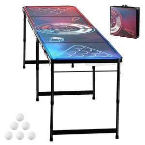VEVOR 8 Foot Portable Beer Pong Table, LED Lights, Foldable Tailgate Table with Carrying Handles and 6 Pong Balls, Adjustable Height, Lightweight Table for Office, Tailgate Party, Travel & Camping VEVOR 8 Foot Portable Beer Pong Table, LED Lights, Foldable Tailgate Table with Carrying Handles and 6 Pong Balls, Adjustable Height, Lightweight Table for Office, Tailgate Party, Travel & Camping