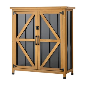 VEVOR Outdoor Storage Shed, 33.86" x 37.4" Wood & Metal Garden Tool Shed with Lockable Doors & Sloped Roof, Waterproof Outside Storage Cabinet with Shelf & Floor for Backyard Patio Lawn, Black/Brown VEVOR Outdoor Storage Shed, 33.86" x 37.4" Wood & Metal Garden Tool Shed with Lockable Doors & Sloped Roof, Waterproof Outside Storage Cabinet with Shelf & Floor for Backyard Patio Lawn, Black/Brown