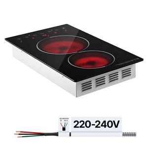 VEVOR Electric Cooktop 12inch 2 Burners Stove Top 3000W 220V No Plug, Ceramic Built-in Radiant Electric Stove, with 9 Power Levels, Timer, Child Lock, Over-Heat Guard, Touch Control VEVOR Electric Cooktop 12inch 2 Burners Stove Top 3000W 220V No Plug, Ceramic Built-in Radiant Electric Stove, with 9 Power Levels, Timer, Child Lock, Over-Heat Guard, Touch Control
