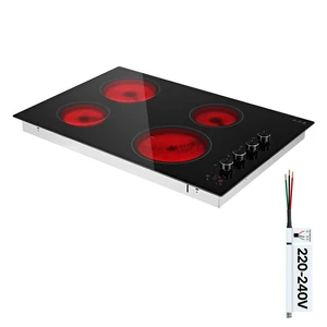 VEVOR Electric Cooktop 30inch 4 Burners Stove Top 6700W 220V No Plug, Ceramic Built-in Radiant Electric Stove , with 11 Power Levels, Timer, Child Lock, Over-Heat Guard, Knob/Touch Control VEVOR Electric Cooktop 30inch 4 Burners Stove Top 6700W 220V No Plug, Ceramic Built-in Radiant Electric Stove , with 11 Power Levels, Timer, Child Lock, Over-Heat Guard, Knob/Touch Control