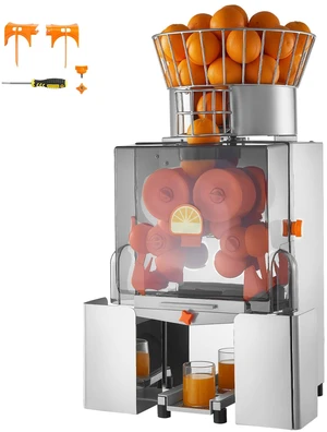 VEVOR Commercial Orange Juicer Machine, 120W Electric Automatic Orange Squeezer, Lemon Citrus Pomegranates Extractor for 20 per Minute, Stainless Steel, with Peel Collecting Bucket, PC Cover VEVOR Commercial Orange Juicer Machine, 120W Electric Automatic Orange Squeezer, Lemon Citrus Pomegranates Extractor for 20 per Minute, Stainless Steel, with Peel Collecting Bucket, PC Cover