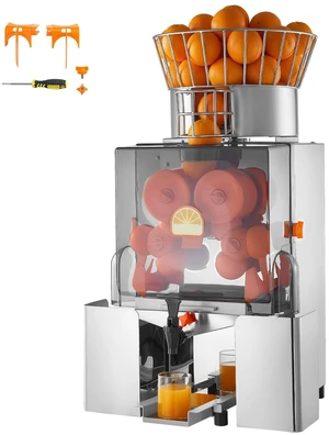 VEVOR Commercial Orange Juicer Machine, 120W Electric Automatic Orange Squeezer, Lemon Citrus Pomegranates Extractor for 20 per Minute, Stainless Steel, with Water Tap, Peels Collecting Bucket VEVOR Commercial Orange Juicer Machine, 120W Electric Automatic Orange Squeezer, Lemon Citrus Pomegranates Extractor for 20 per Minute, Stainless Steel, with Water Tap, Peels Collecting Bucket