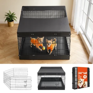 VEVOR Dog Playpen 24 Inch 4 Panels Exercise Pen with Top Cover & Bottom Pad, Indoor Foldable Metal Pet Fence with Door, Heavy Duty Puppy Crate Kennel Pen for Dogs, Cats, and Other Small Animals, Black VEVOR Dog Playpen 24 Inch 4 Panels Exercise Pen with Top Cover & Bottom Pad, Indoor Foldable Metal Pet Fence with Door, Heavy Duty Puppy Crate Kennel Pen for Dogs, Cats, and Other Small Animals, Black