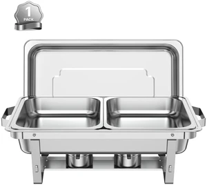 VEVOR 1 Pack Chafing Dish for Buffet Set, 9QT/ 8.5L Stainless Steel Chafer, for Banquet Party Wedding, Rectangle Buffet Server and Warmer, with 2 Half Size Pans, Fuel Holder, and Foldable Stand VEVOR 1 Pack Chafing Dish for Buffet Set, 9QT/ 8.5L Stainless Steel Chafer, for Banquet Party Wedding, Rectangle Buffet Server and Warmer, with 2 Half Size Pans, Fuel Holder, and Foldable Stand