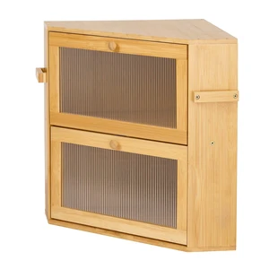 VEVOR Corner Bread Box for Kitchen Counter Bamboo Wood Container Natural, for Homemade Bread, Under Cabinet, and Pantry, Double Layer Farmhouse Breadbox Bin, with Acrylic Door Panel and Air Vents VEVOR Corner Bread Box for Kitchen Counter Bamboo Wood Container Natural, for Homemade Bread, Under Cabinet, and Pantry, Double Layer Farmhouse Breadbox Bin, with Acrylic Door Panel and Air Vents