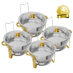 VEVOR 4 Packs Chafing Dishes for Buffet Set, 6QT Stainless Steel Chafer, for Banquet Party Wedding Catering Event, Round Stackable Buffet Servers and Warmers, with 4 Pots, Glass Lid, and Fuel Holder VEVOR 4 Packs Chafing Dishes for Buffet Set, 6QT Stainless Steel Chafer, for Banquet Party Wedding Catering Event, Round Stackable Buffet Servers and Warmers, with 4 Pots, Glass Lid, and Fuel Holder
