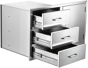 VEVOR Outdoor Kitchen Drawer Combo, 38"W x 23"H x 20"D, 3 Drawers Storage, for BBQ Island Storage, Patio Bars and Grill Station, with Handle, Built-In BBQ Island Drawers Organize Cookware Accessories VEVOR Outdoor Kitchen Drawer Combo, 38"W x 23"H x 20"D, 3 Drawers Storage, for BBQ Island Storage, Patio Bars and Grill Station, with Handle, Built-In BBQ Island Drawers Organize Cookware Accessories