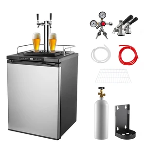 VEVOR Beer Kegerator, Dual Tap Draft Beer Dispenser, Full Size Keg Refrigerator With Shelf, CO2 Tank(No Gas), Drip Tray & Rail, 23°F- 82.4°F Temperature Control, 162L, Silver VEVOR Beer Kegerator, Dual Tap Draft Beer Dispenser, Full Size Keg Refrigerator With Shelf, CO2 Tank(No Gas), Drip Tray & Rail, 23°F- 82.4°F Temperature Control, 162L, Silver