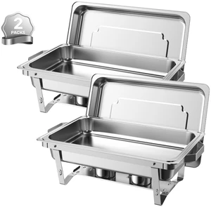 VEVOR 2 Packs Chafing Dishes for Buffet Set, 9QT Stainless Steel Chafer, for Banquet Party Wedding, Rectangle Buffet Server and Warmer with 1 Full & 2 Half Size Pans, Fuel Holder, and Foldable Stand VEVOR 2 Packs Chafing Dishes for Buffet Set, 9QT Stainless Steel Chafer, for Banquet Party Wedding, Rectangle Buffet Server and Warmer with 1 Full & 2 Half Size Pans, Fuel Holder, and Foldable Stand