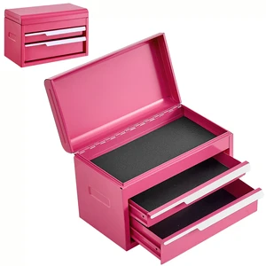 VEVOR Steel Tool Box with 2 Drawers and Top Storage Portable Metal Toolbox, for Garage Workshop Repair Shop Workbench, Magnetic Design, Heavy Duty Tool Storage Cabinet Organizer, with Liners, Pink VEVOR Steel Tool Box with 2 Drawers and Top Storage Portable Metal Toolbox, for Garage Workshop Repair Shop Workbench, Magnetic Design, Heavy Duty Tool Storage Cabinet Organizer, with Liners, Pink