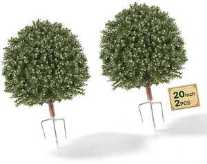 VEVOR Artificial Topiary Ball Boxwood Bush 20 in Set of 2 Green Fake Shrubs, PE Faux Trees with Metal Ground Spikes, Indoor & Outdoor Plant for Front Door, Entryway, Porch, Balcony, Patio, Garden VEVOR Artificial Topiary Ball Boxwood Bush 20 in Set of 2 Green Fake Shrubs, PE Faux Trees with Metal Ground Spikes, Indoor & Outdoor Plant for Front Door, Entryway, Porch, Balcony, Patio, Garden