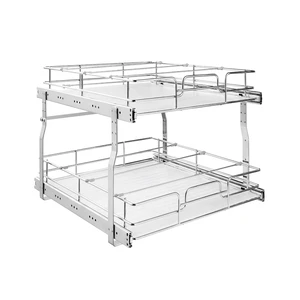 VEVOR 2 Tier Pull Out Cabinet Organizer 16.97"W x 21.22"D Slide Out Drawers, for Kitchen Bathroom Pantry Organization, Chrome-Plated Finish, Heavy Duty Steel Storage Sliding Shelves for Base Cabinets VEVOR 2 Tier Pull Out Cabinet Organizer 16.97"W x 21.22"D Slide Out Drawers, for Kitchen Bathroom Pantry Organization, Chrome-Plated Finish, Heavy Duty Steel Storage Sliding Shelves for Base Cabinets