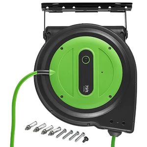 VEVOR Retractable Extension Cord Reel 75FT Heavy Duty 14AWG/3C SJTOW Green, for Ceiling/Wall Mount, 13A Circuit Breaker, Automatic Retractable Power Cord, Lighted Triple Tap, with 180° Swivel Bracket VEVOR Retractable Extension Cord Reel 75FT Heavy Duty 14AWG/3C SJTOW Green, for Ceiling/Wall Mount, 13A Circuit Breaker, Automatic Retractable Power Cord, Lighted Triple Tap, with 180° Swivel Bracket
