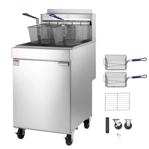 VEVOR Commercial Propane Deep Fryer 150,000 BTU with 2 Baskets, 5-Tube Burner Fryer, Stainless Steel Floor Standing Deep Fryers Cart, 80 lbs Capacity for Restaurants VEVOR Commercial Propane Deep Fryer 150,000 BTU with 2 Baskets, 5-Tube Burner Fryer, Stainless Steel Floor Standing Deep Fryers Cart, 80 lbs Capacity for Restaurants