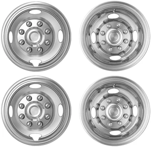 VEVOR 16-Inch Wheel Simulators 8 Lug Stainless Steel Front and Rear Wheel, Fit for 1992-2016 and 2018-2021 Ford E350/E450 Models, 4 Hand Holes, Mirror Polished Finish, Bolt On Hubcaps Covers, 4pcs VEVOR 16-Inch Wheel Simulators 8 Lug Stainless Steel Front and Rear Wheel, Fit for 1992-2016 and 2018-2021 Ford E350/E450 Models, 4 Hand Holes, Mirror Polished Finish, Bolt On Hubcaps Covers, 4pcs