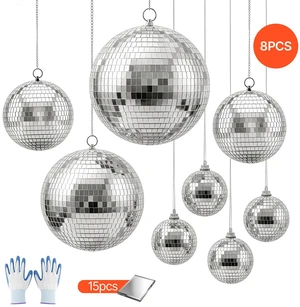VEVOR Mirror Disco Ball 4" 6" 8" 12" 8-Pack Silver Balls with Hanging Ring, for Party Home Decoration Stage Props DJ Dance Club, 2 Mirror Tile Sizes, Reflects Light, Wedding Music and Birthday Decor VEVOR Mirror Disco Ball 4" 6" 8" 12" 8-Pack Silver Balls with Hanging Ring, for Party Home Decoration Stage Props DJ Dance Club, 2 Mirror Tile Sizes, Reflects Light, Wedding Music and Birthday Decor
