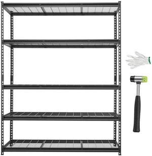 VEVOR Storage Shelves, 5-Tier 3000 lbs Garage Shelving 60 x 24 x 77 in, for Garage, Basement, Warehouse, Workshop, Heavy-Duty Metal Stable Construction, Adjustable Wire Racks, with Gloves, Black VEVOR Storage Shelves, 5-Tier 3000 lbs Garage Shelving 60 x 24 x 77 in, for Garage, Basement, Warehouse, Workshop, Heavy-Duty Metal Stable Construction, Adjustable Wire Racks, with Gloves, Black