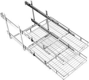 VEVOR 2 Tier Pull Out Cabinet Organizer 14.17"W x 21.06"D Slide Out Drawers, for Kitchen Bathroom Pantry Organization, Chrome-Plated Finish, Heavy Duty Steel Storage Sliding Shelves for Base Cabinets VEVOR 2 Tier Pull Out Cabinet Organizer 14.17"W x 21.06"D Slide Out Drawers, for Kitchen Bathroom Pantry Organization, Chrome-Plated Finish, Heavy Duty Steel Storage Sliding Shelves for Base Cabinets
