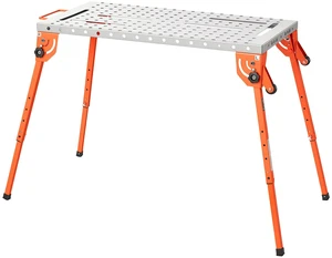 VEVOR Foldable Welding Table, 44" x 21" Welding Workbench 500LBS Capacity, 4-Level Adjustable Height, Heavy-Duty Steel Work Table with 6 Tool Slots & 0.63" Fixture Holes for Welding Assembly Repair VEVOR Foldable Welding Table, 44" x 21" Welding Workbench 500LBS Capacity, 4-Level Adjustable Height, Heavy-Duty Steel Work Table with 6 Tool Slots & 0.63" Fixture Holes for Welding Assembly Repair