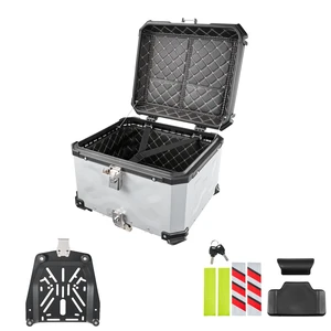 VEVOR Motorcycle Top Case 55L Universal Aluminum Hard Motorcycle Tail Case, Waterproof Detachable Motorbike Top Box with Security Lock & Leather Liner for Luggage Storage VEVOR Motorcycle Top Case 55L Universal Aluminum Hard Motorcycle Tail Case, Waterproof Detachable Motorbike Top Box with Security Lock & Leather Liner for Luggage Storage