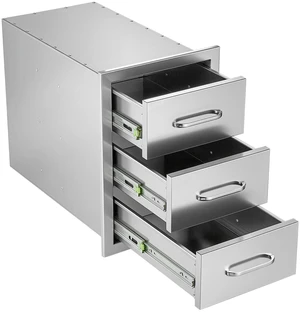 VEVOR Outdoor Kitchen Drawers, 22"W x 20"H x 14"D, 3-Tier Storage Access, for BBQ Island Storage, Patio Bars and Grill Station, with Handle, Built-In BBQ Island Drawers Organize Cookware Accessories VEVOR Outdoor Kitchen Drawers, 22"W x 20"H x 14"D, 3-Tier Storage Access, for BBQ Island Storage, Patio Bars and Grill Station, with Handle, Built-In BBQ Island Drawers Organize Cookware Accessories