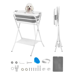 VEVOR Dog Bathtub, Elevated Dog Bath Tub, 2 in 1 Collapsible Pet Bathing Grooming Wash Station, Portable Foldable Space-saving, Built-in Drain Outlet with Drain Hose for Small Pet Cat, Gray & White VEVOR Dog Bathtub, Elevated Dog Bath Tub, 2 in 1 Collapsible Pet Bathing Grooming Wash Station, Portable Foldable Space-saving, Built-in Drain Outlet with Drain Hose for Small Pet Cat, Gray & White