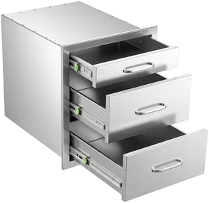 VEVOR Outdoor Kitchen Drawers, 20"W x 20"H x 17"D, 3-Tier Storage Access, for BBQ Island Storage, Patio Bars and Grill Station, with Handle, Built-In BBQ Island Drawers Organize Cookware Accessories VEVOR Outdoor Kitchen Drawers, 20"W x 20"H x 17"D, 3-Tier Storage Access, for BBQ Island Storage, Patio Bars and Grill Station, with Handle, Built-In BBQ Island Drawers Organize Cookware Accessories