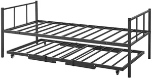 VEVOR Twin Daybed with Pop Up Trundle Metal Twin Daybed Frame Rectangular, for Living Room Bedroom Guest Room, Space Saving, Heavy-Duty Metal Sofa Bed Support, 2 Lockable Casters, Easy Assembly, Black VEVOR Twin Daybed with Pop Up Trundle Metal Twin Daybed Frame Rectangular, for Living Room Bedroom Guest Room, Space Saving, Heavy-Duty Metal Sofa Bed Support, 2 Lockable Casters, Easy Assembly, Black