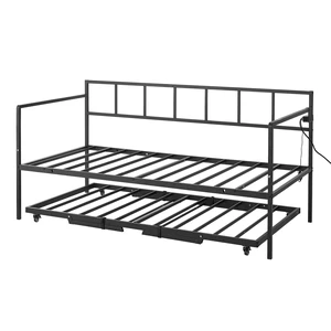 VEVOR Twin Daybed with Pop Up Trundle Metal Charging Station LED Light, for Living Room Bedroom Guest Room, Heavy Duty Twin Size Sofa Day Bed Frame, Height Adjustable, with Lockable Casters, Black VEVOR Twin Daybed with Pop Up Trundle Metal Charging Station LED Light, for Living Room Bedroom Guest Room, Heavy Duty Twin Size Sofa Day Bed Frame, Height Adjustable, with Lockable Casters, Black