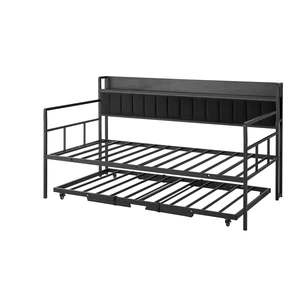 VEVOR Twin Daybed with Pop Up Trundle Bed Frame Charging Station LED Light, for Living Room Bedroom Guest Room, Heavy Duty Sofa Day Bed with Storage Headboard, 4 Casters, Height Adjustable, Black VEVOR Twin Daybed with Pop Up Trundle Bed Frame Charging Station LED Light, for Living Room Bedroom Guest Room, Heavy Duty Sofa Day Bed with Storage Headboard, 4 Casters, Height Adjustable, Black
