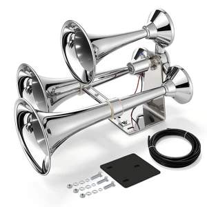 VEVOR 3-Trumpet Air Horn 150dB Super Loud Train Horn for Trucks SUVs, Fits 12V/24V Vehicles & Boats, Powerful Sound, Strong Penetration, Built-in Solenoid Valve, High Airtightness, Heavy-Duty Metal VEVOR 3-Trumpet Air Horn 150dB Super Loud Train Horn for Trucks SUVs, Fits 12V/24V Vehicles & Boats, Powerful Sound, Strong Penetration, Built-in Solenoid Valve, High Airtightness, Heavy-Duty Metal