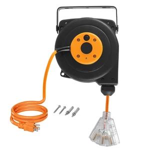 VEVOR Retractable Extension Cord Reel 25FT Heavy Duty 14AWG/3C SJTOW Orange, for Ceiling/Wall Mount, 13A Circuit Breaker, Automatic Retractable Power Cord, Lighted Triple Tap, with 180° Swivel Bracket VEVOR Retractable Extension Cord Reel 25FT Heavy Duty 14AWG/3C SJTOW Orange, for Ceiling/Wall Mount, 13A Circuit Breaker, Automatic Retractable Power Cord, Lighted Triple Tap, with 180° Swivel Bracket