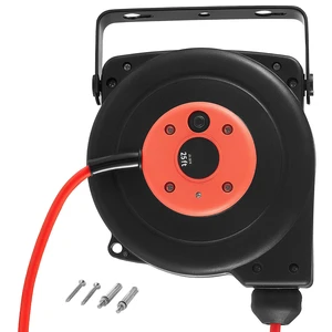VEVOR Retractable Extension Cord Reel 25FT Heavy Duty 14AWG/3C SJTOW Red, for Ceiling/Wall Mount, 13A Circuit Breaker, Automatic Retractable Power Cord, Lighted Triple Tap, with 180° Swivel Bracket VEVOR Retractable Extension Cord Reel 25FT Heavy Duty 14AWG/3C SJTOW Red, for Ceiling/Wall Mount, 13A Circuit Breaker, Automatic Retractable Power Cord, Lighted Triple Tap, with 180° Swivel Bracket