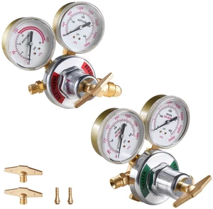 VEVOR Oxygen Acetylene Regulator Set, Oxy-Acetylene Regulators, 0-4000PSI and 0-400PSI Welding Gas Gauges with CGA-540/CGA-510 Inlet Connection & 9/16"-18 Outlet Connection, T-Handle Adjustment VEVOR Oxygen Acetylene Regulator Set, Oxy-Acetylene Regulators, 0-4000PSI and 0-400PSI Welding Gas Gauges with CGA-540/CGA-510 Inlet Connection & 9/16"-18 Outlet Connection, T-Handle Adjustment