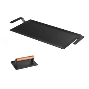 VEVOR Carbon Steel Griddle 20x10 in Flat Top Pre-Seasoned Plate Handle, for BBQ Eggs Burgers, Non-Stick, Portable Rectangular Family Cookware with Meat Press, for Outdoor Gas Grill/Stove, Induction VEVOR Carbon Steel Griddle 20x10 in Flat Top Pre-Seasoned Plate Handle, for BBQ Eggs Burgers, Non-Stick, Portable Rectangular Family Cookware with Meat Press, for Outdoor Gas Grill/Stove, Induction