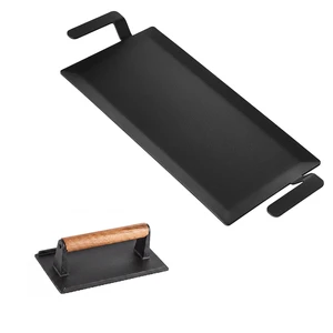 VEVOR Carbon Steel Griddle 17x9 in Flat Top Pre-Seasoned Plate Handle, for BBQ Eggs Burgers, Non-Stick, Portable Rectangular Family Cookware with Meat Press, for Outdoor Gas Grill/Stove, Induction VEVOR Carbon Steel Griddle 17x9 in Flat Top Pre-Seasoned Plate Handle, for BBQ Eggs Burgers, Non-Stick, Portable Rectangular Family Cookware with Meat Press, for Outdoor Gas Grill/Stove, Induction